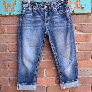 Miss Me Capris Leather Floral/Scroll Pocket Size 28